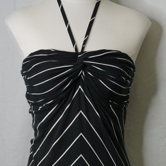 J Lopez striped BEACHY Navy/White Halter Maxi stretchy flattering size M - Picture 3 of 7